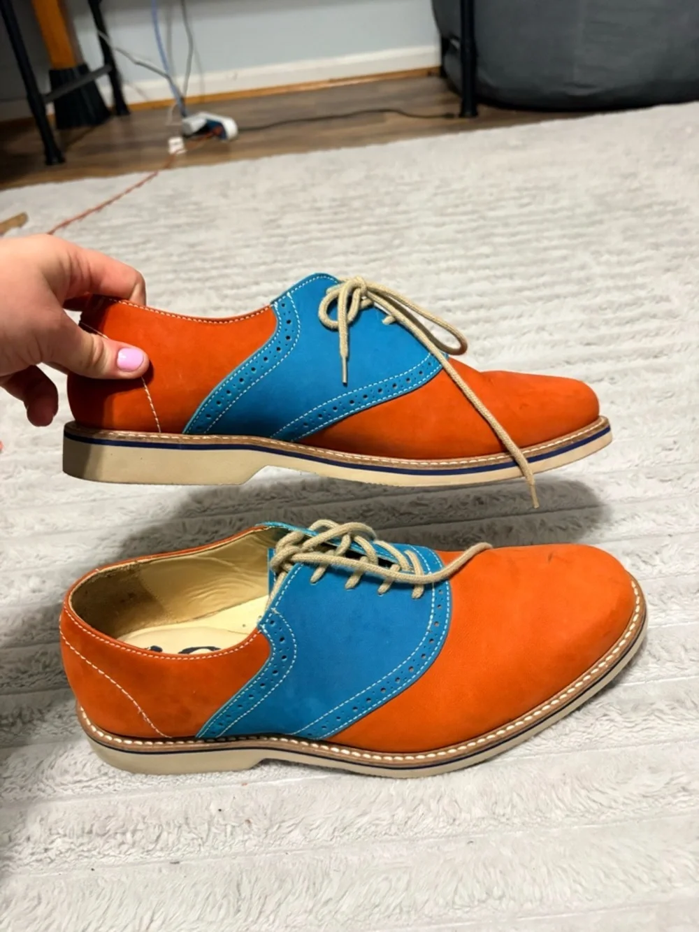 1901 Nordstrom Men’s 10 Oxford Dress Shoes Orange Blue Leather Colorblock